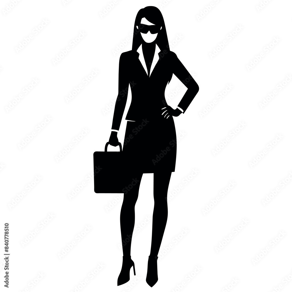 Fototapeta premium A professional business woman stand with wearing sunglass vector silhouette