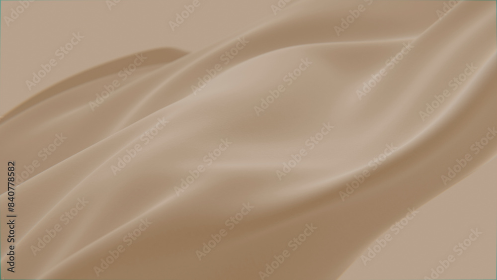 Fototapeta premium Abstract tenderness beige brown silk background luxury wave cloth satin pastel color fabric. Gold aqua liquid wave splash, wavy fluid texture. Fluttering material. 3D animation motion design wallpaper