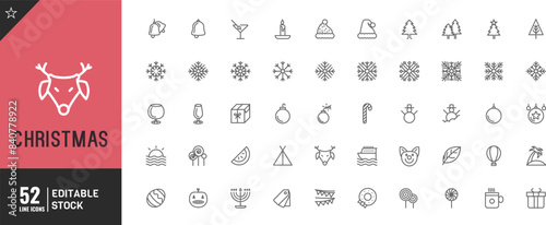 Christmas and Winter Editable line icon Set. Vector illustration. 