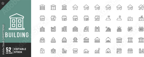 Editable Buildings line icon set. Vector illustration. 