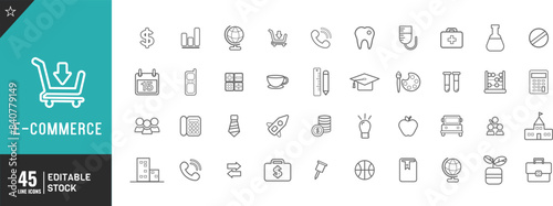 Wallpaper Mural Editable e-commerce shop line icon set. Vector illustration.  Online Shopping, Shopping, Delivering, Free Shipping, Store, Internet, wish list, shopping Cart, shopping bag, Torontodigital.ca