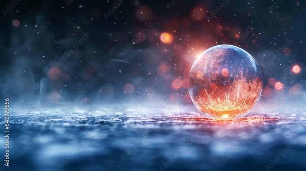 A tight shot of a sphere atop a surface, the upper half illuminated by an intense light source The lower half of the sphere is indistinctly blurred A tight shot of a sphere atop a surface, the upper half illuminated by an intense light source The lower half of the sphere is indistinctly blurred