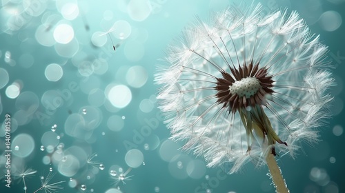  A tight shot of a dandelion  dewdrops clinging to its petals  background softly blurred with the dandelion repeat
