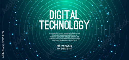 Digital technology banner green blue background concept, cyber technology circuit, abstract tech, innovation future data, internet network, Ai big data, futuristic wifi connection illustration concept