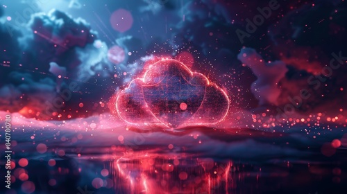 An abstract 3D illustration of a cloud enveloped by a shield, highlighting the protection of data in the cloud. photo