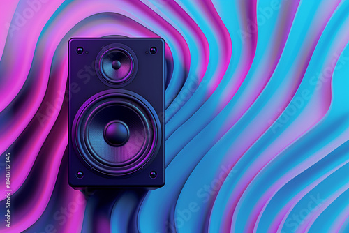 Fototapeta Black Studio Speaker on Abstract Wavy Background