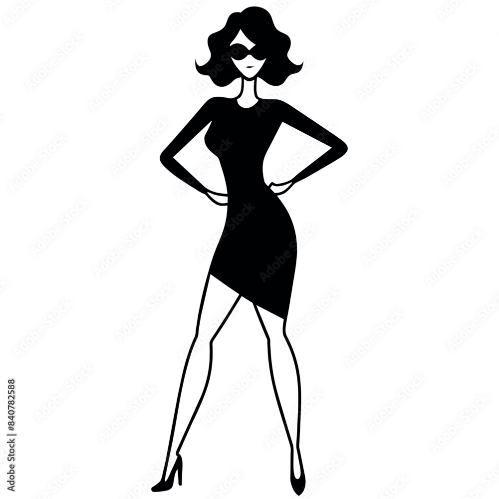 A stylish woman standing pose vector silhouette, white background A stylish woman standing pose vector silhouette, white background
