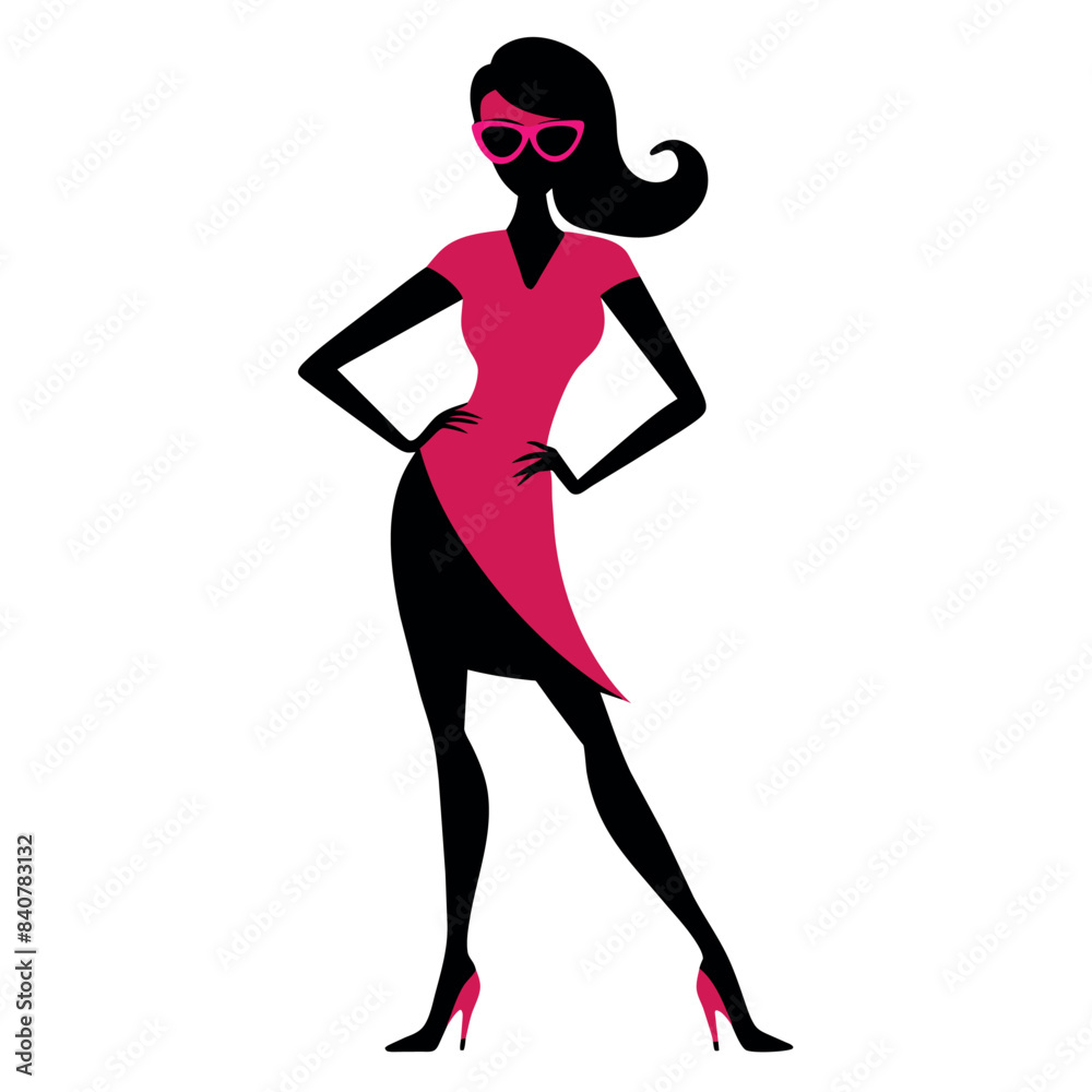 A stylish woman standing pose vector silhouette, white background