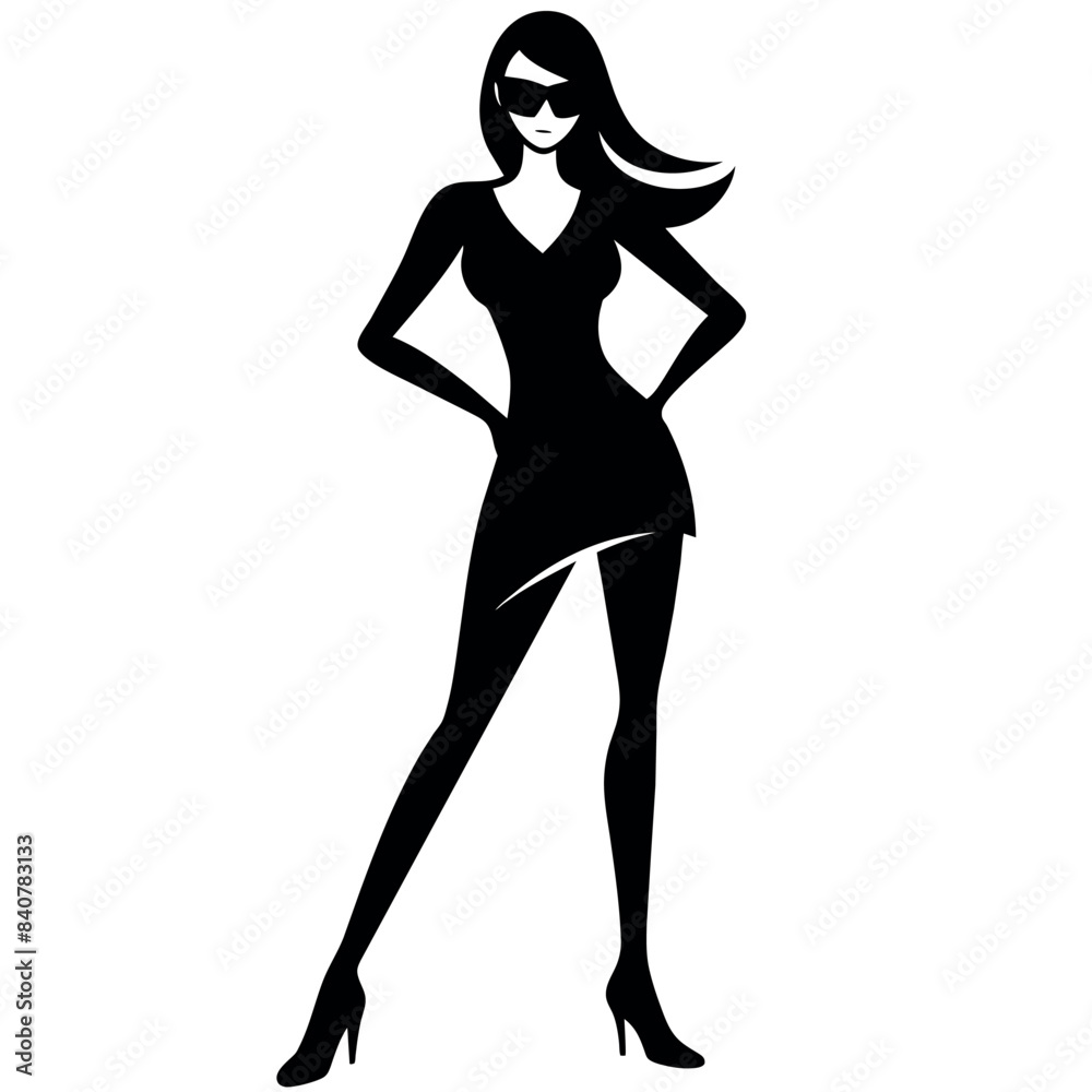 A stylish woman standing pose vector silhouette, white background A stylish woman standing pose vector silhouette, white background
