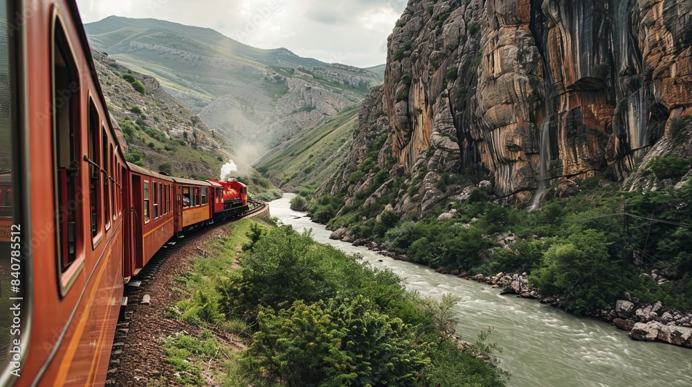 Train Along a River Gorge Train Along a River Gorge