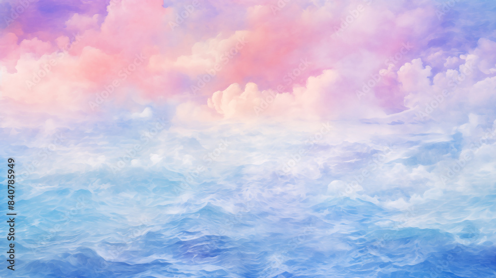 Fototapeta premium Watercolor cloudscape over blue water