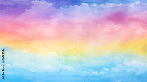 Watercolor sky with clouds colorful landscape