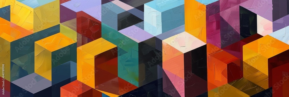 Abstract Geometric Painting with Colorful Cubes, Modern Artistic Background Abstract Geometric Painting with Colorful Cubes, Modern Artistic Background