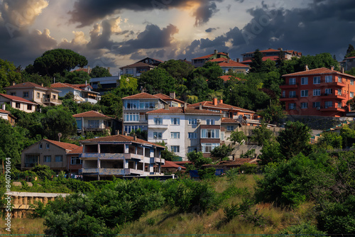 Southern cityscape, evening view of buildings and houses in public places in Turkey, in the city of Istanbul