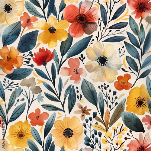 Watercolor painting of a floral pattern