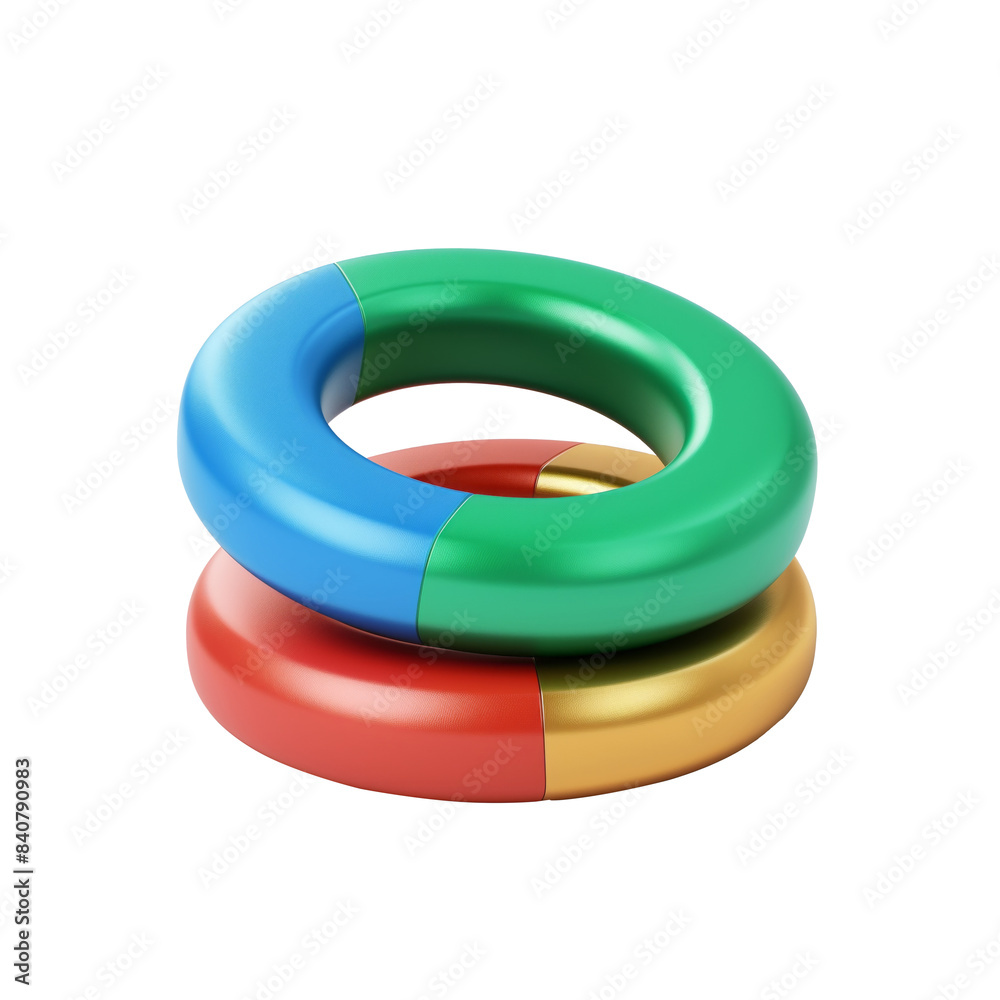 3d fund icon, red, green, blue, gold color rings