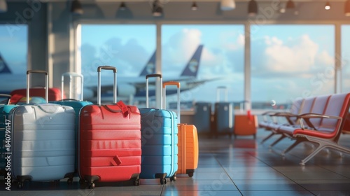 Airport luggage suitcases banner for vacation and travel concepts  realistic image with copy space