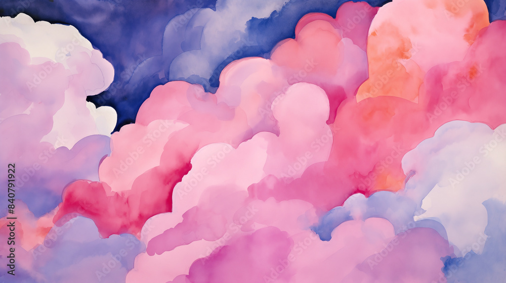 Watercolor pink and purple cloudscape Watercolor pink and purple cloudscape