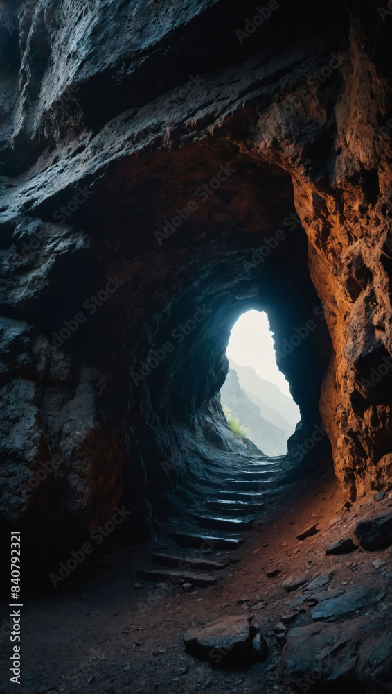Empty cave entrance revealing the outside world. Empty cave entrance revealing the outside world.