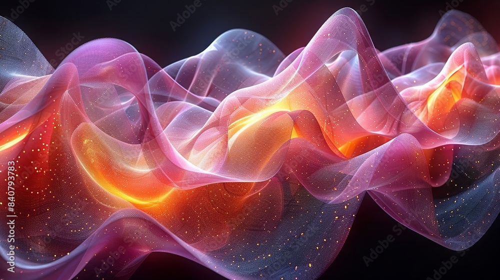 Fototapeta premium Intricate string art with vibrant pink and yellow hues on a rich black background