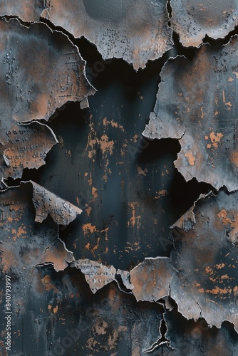 A rusty metal surface with a hole in the center, suitable for industrial or abandoned setting backgrounds