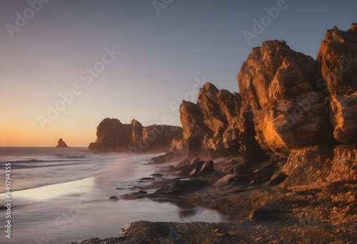 A view of some rocks in the sea