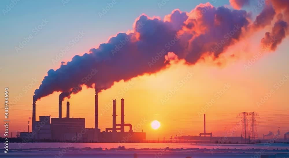 silhouetted power plant with smoke from burned coal pipes visible silhouetted power plant with smoke from burned coal pipes visible