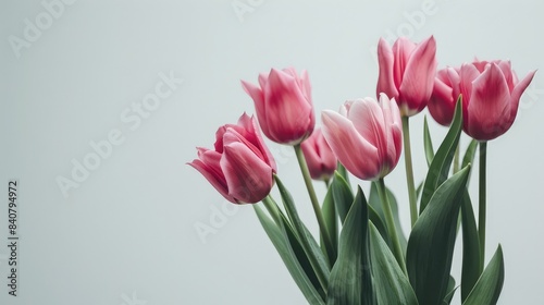 Beautiful pink tulips on a white background. AI generated