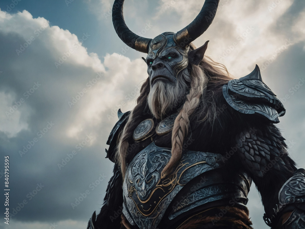 Fantasy depiction of a towering creature drawn from Norse Mythology, evoking awe and wonder in its majestic form. Fantasy depiction of a towering creature drawn from Norse Mythology, evoking awe and wonder in its majestic form.