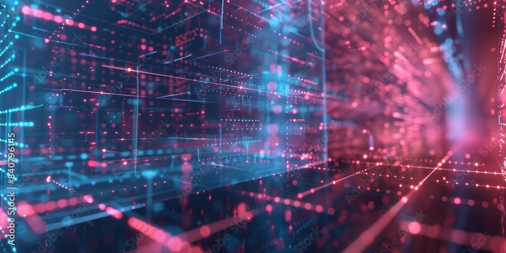 Complex geometric structures in a virtual, holographic background, highlighting the intersection of innovation and advanced technology Complex geometric structures in a virtual, holographic background, highlighting the intersection of innovation and advanced technology