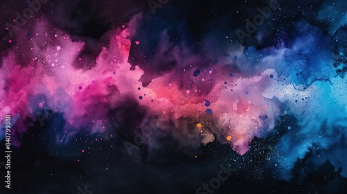 colorful watercolor splash on black paper texture, background for overlay photo