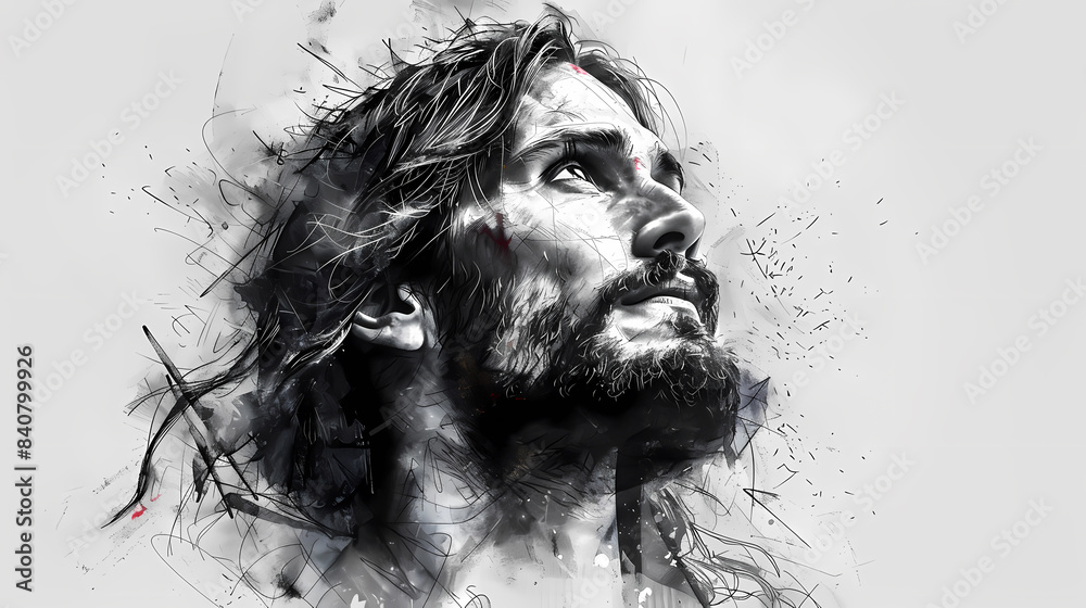 Sketch of Jesus Christ on white background Sketch of Jesus Christ on white background