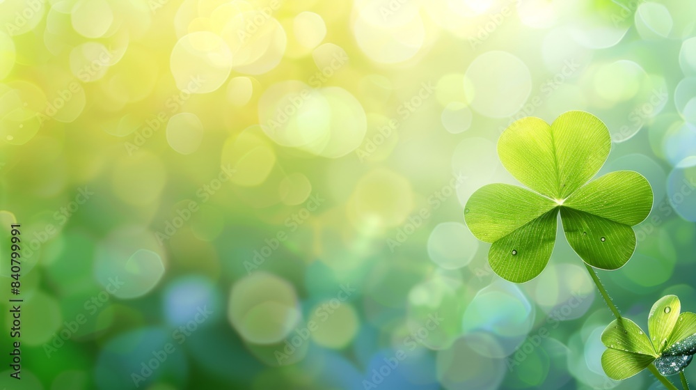 Fototapeta premium Vibrant Clover Stands Out Against Sparkling Green Background