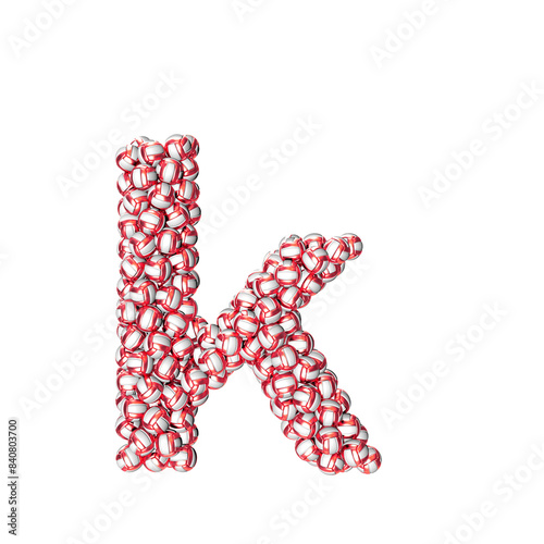 Symbol made of red volleyballs. letter k