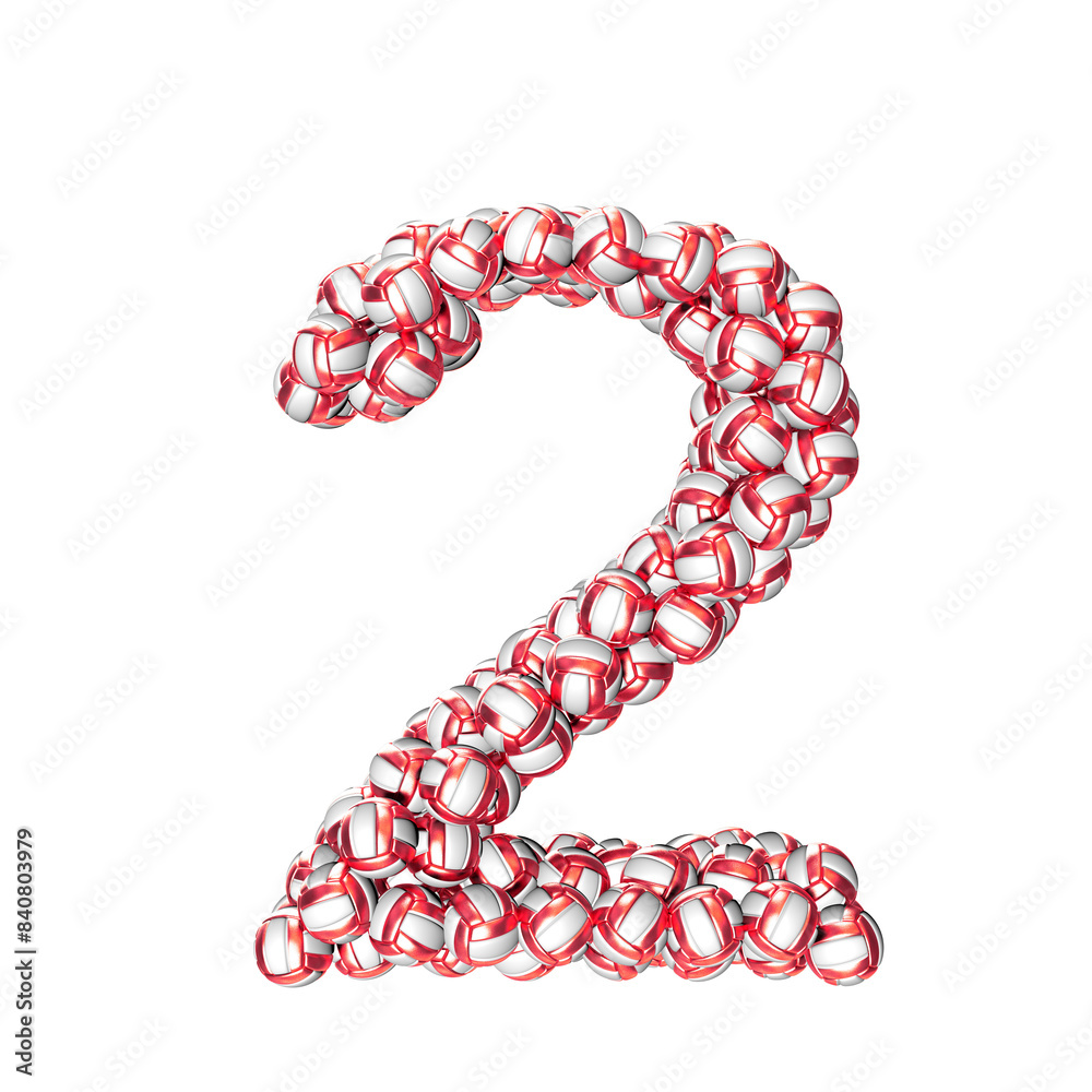 Symbol made of red volleyballs. number 2 Symbol made of red volleyballs. number 2