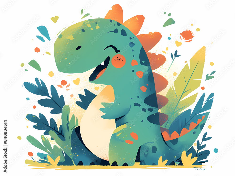 Fototapeta premium cute little tyrannosaurus rex, cartoon flat vector illustration