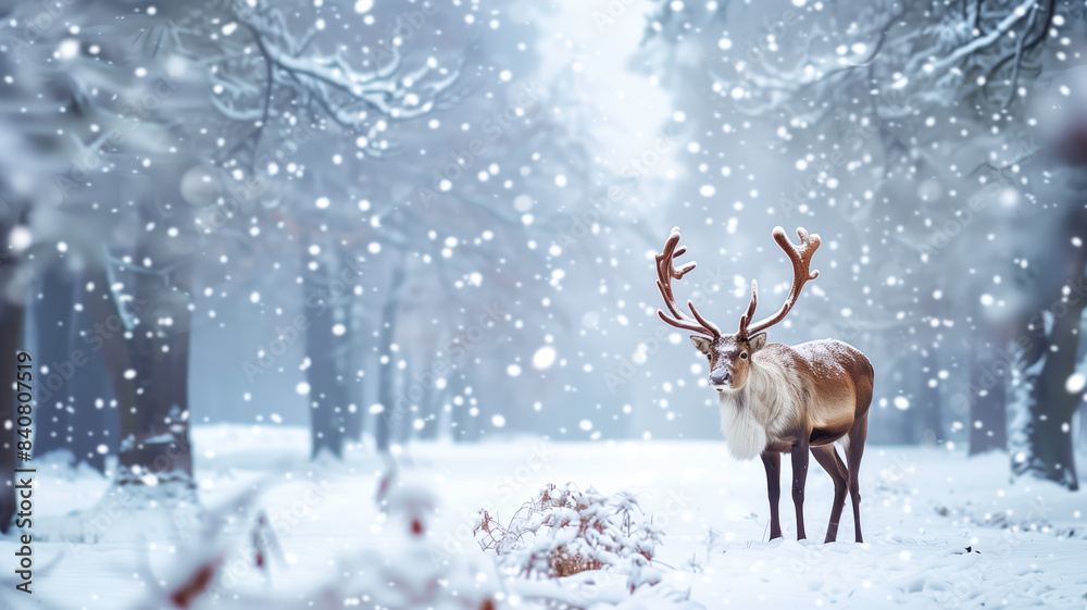 Christmas Rudolph reindeer in winter forest Generative AI Christmas Rudolph reindeer in winter forest Generative AI