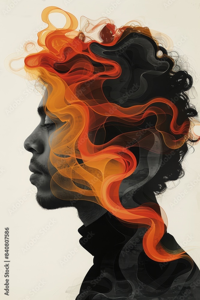 Abstract Portrait of a Man With Orange and Black Smoke