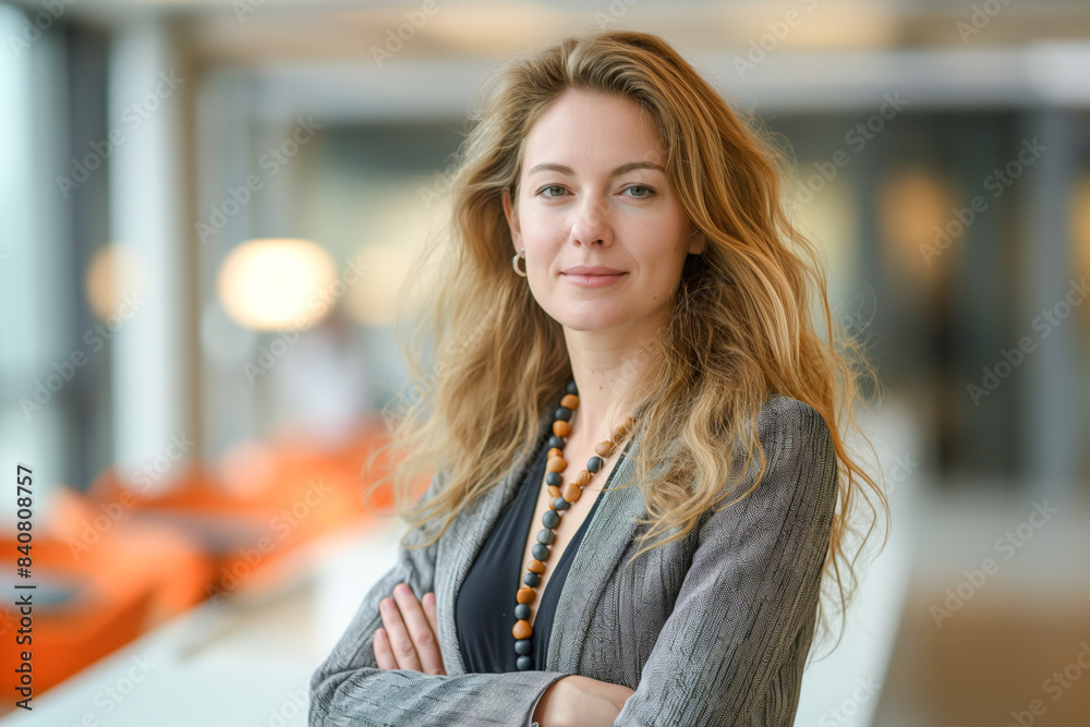 A confident businesswoman posing for a portrait in her office, exuding professionalism and determination A confident businesswoman posing for a portrait in her office, exuding professionalism and determination