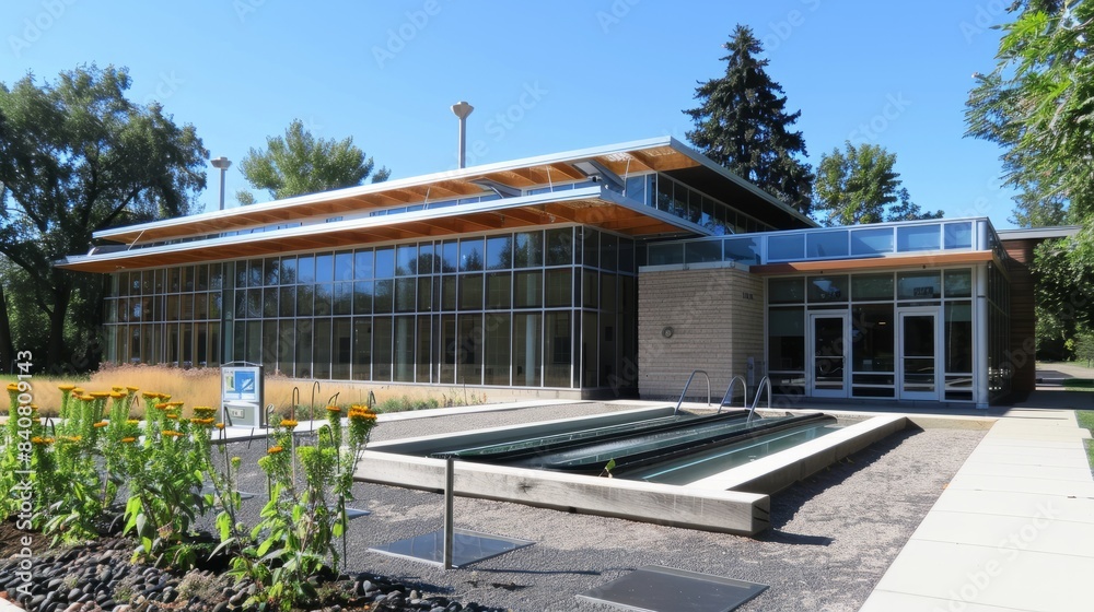 Geothermal heating and cooling system installation in a community center for sustainable climate control hyper realistic Geothermal heating and cooling system installation in a community center for sustainable climate control hyper realistic