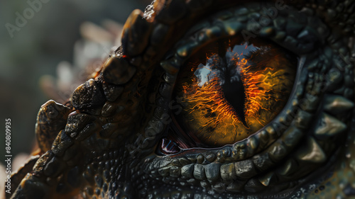 Fototapeta Naklejka Na Ścianę i Meble -  close up of a predator dinosaur eye generative ai art