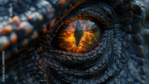 Fototapeta Naklejka Na Ścianę i Meble -  close up of a predator dinosaur eye generative ai art