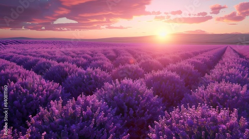 A lavender field at sunset