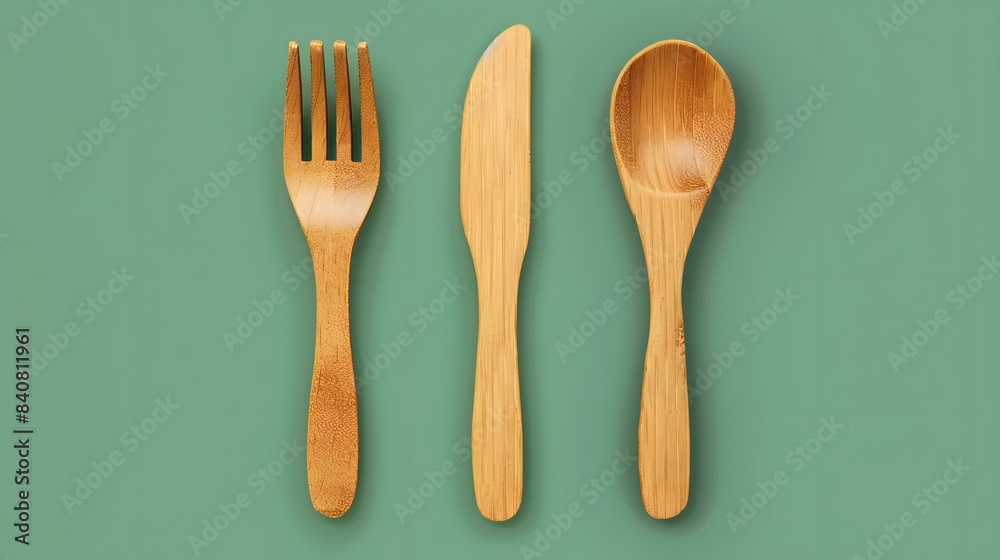 Natural wooden fork, spoon and knife. Eco friendly cutlery. Natural wooden fork, spoon and knife. Eco friendly cutlery.