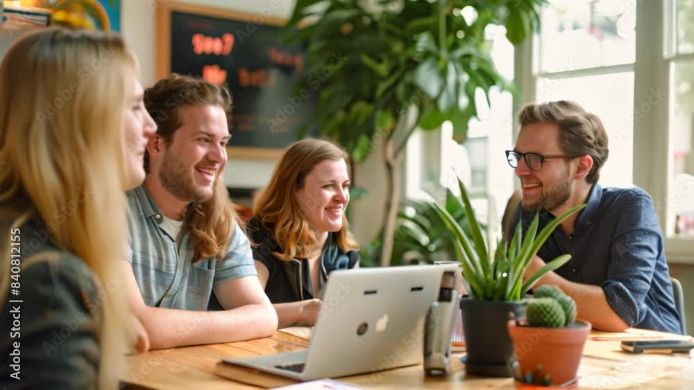 A team of happy entrepreneurs discussing plans while sitting around a wooden table, A team of happy entrepreneurs discussing plans for their next venture A team of happy entrepreneurs discussing plans while sitting around a wooden table, A team of happy entrepreneurs discussing plans for their next venture