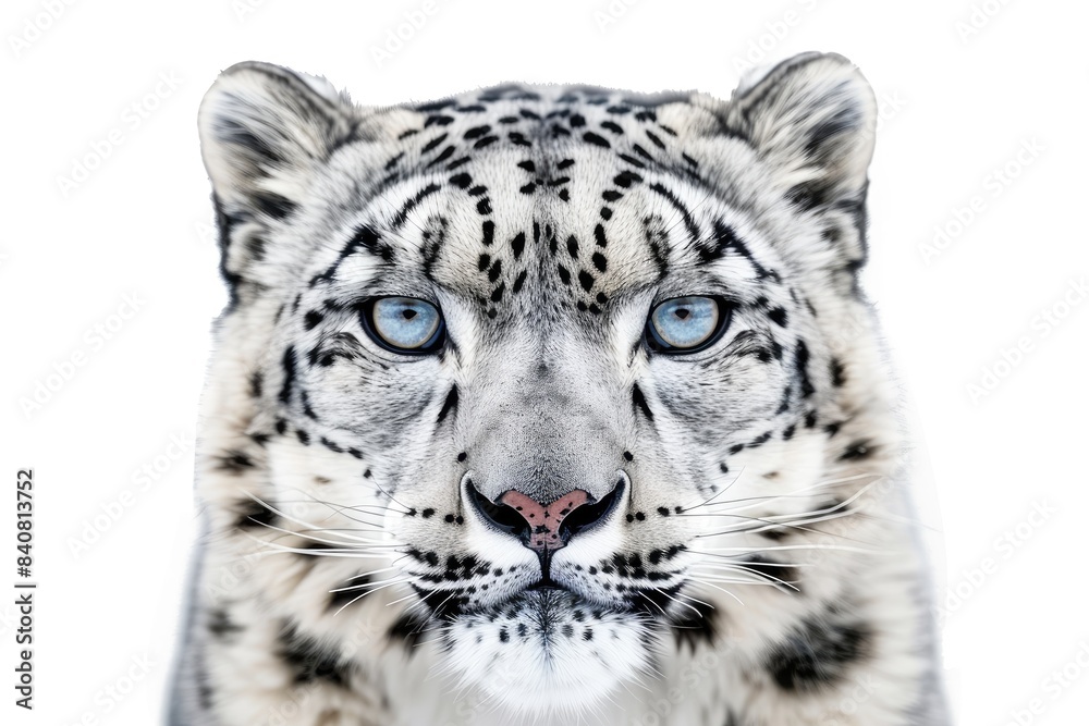 Face portrait of snow leopard - Irbis (Panthera uncia) isolated on white background Face portrait of snow leopard - Irbis (Panthera uncia) isolated on white background