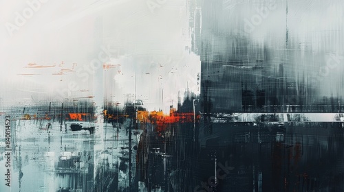 Abstract art with a blend of colors and textures. The dominant colors are shades of white, grey, black, and orange photo