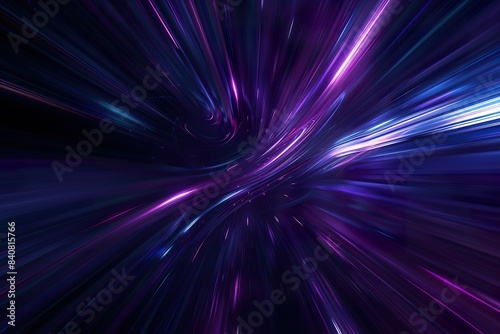3d Render  Blue purple light line through dark background  hyper speed warp in space