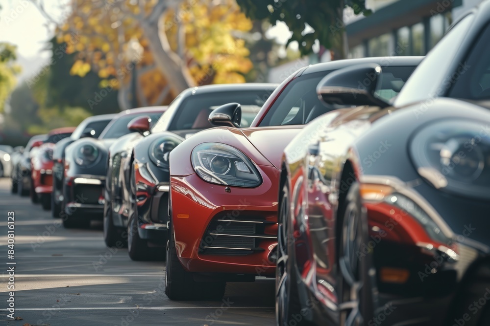 Line of Cars Awaiting Professional Detail Service Highlighting High Demand in Auto Care Industry Line of Cars Awaiting Professional Detail Service Highlighting High Demand in Auto Care Industry