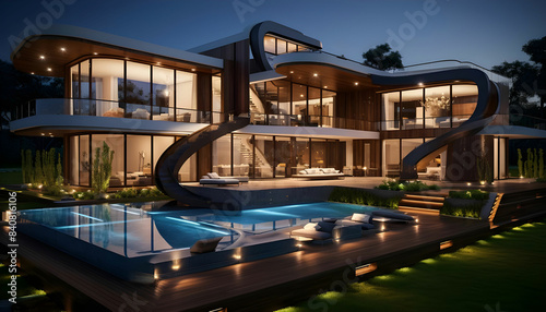 Wallpaper Mural Luxury house design . Luxurious white kitchen and living room in a big house Torontodigital.ca